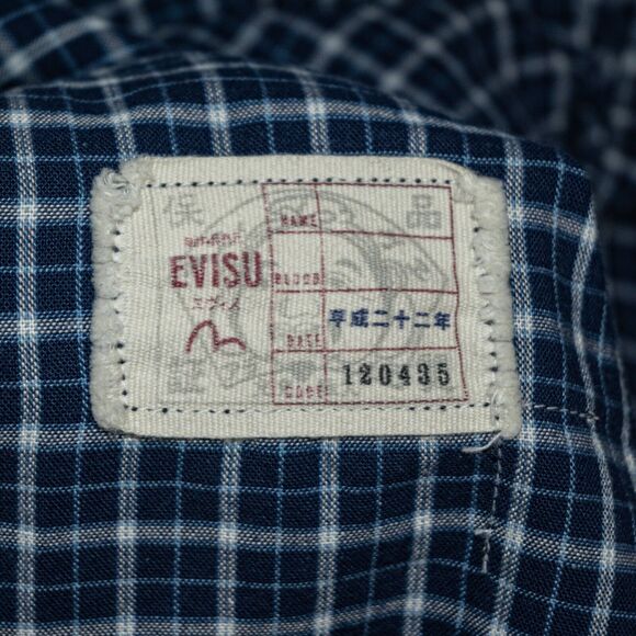 EVISU Men's Button up Shirt Long Sleeve Blue check Cotton Size Small - Picture 8 of 8